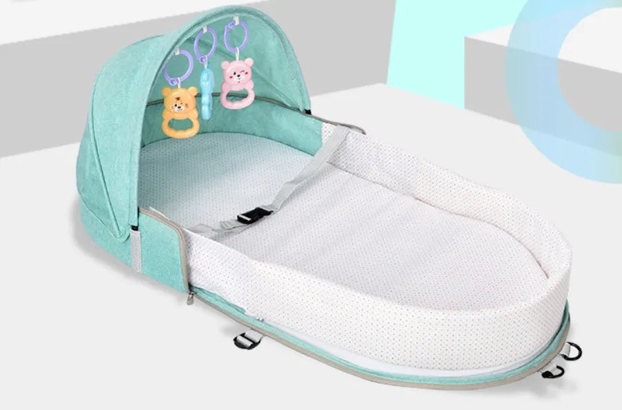 Portable foldable baby bed with mosquito net, cotton linen fabric, unfolded 88x45x12.5cm