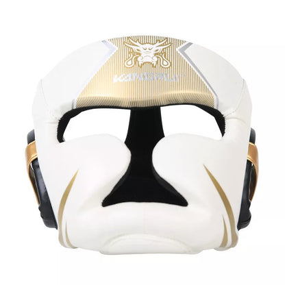 Children's full protection boxing helmet in red, white, black for boxing, Sanda, Taekwondo