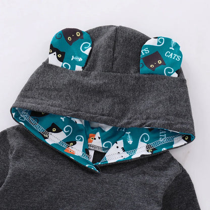 Cotton cat print pants suit for children aged 1-3 years in four height sizes