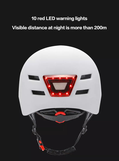 Electric scooter helmet with lighting headlight and warning taillight for night safety