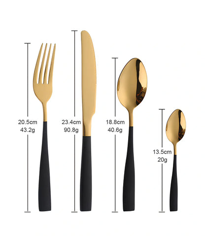 Four-piece stainless steel cutlery set with mirror polish finish, western style design