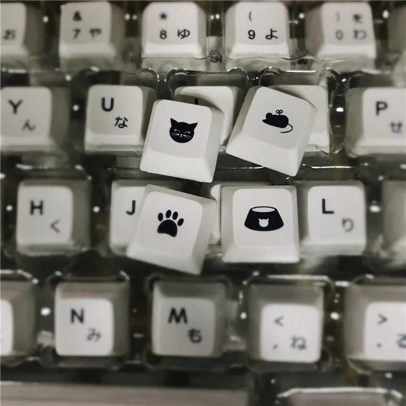 White Japanese keycap full set with 100 keys showing sublimation printed characters on mechanical keyboard