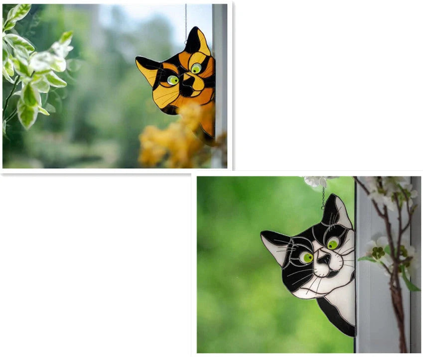 Colorful PVC cat window sticker with double-sided design for home and car decoration