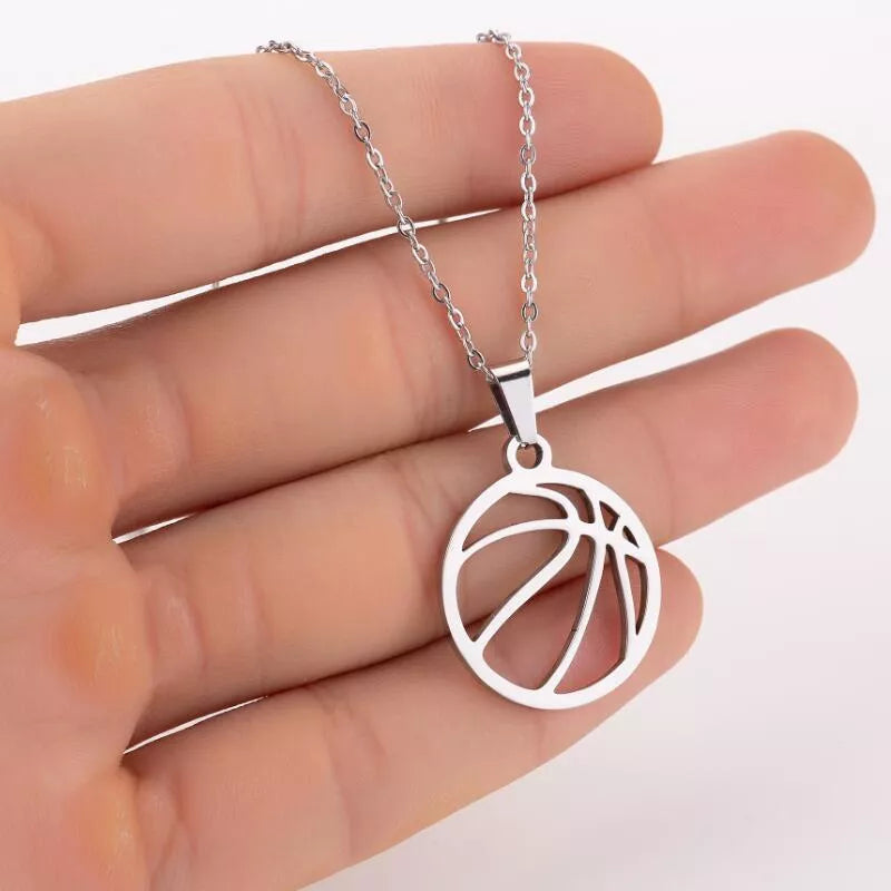Stainless steel volleyball necklace in gold or silver finish, perfect for sports enthusiasts