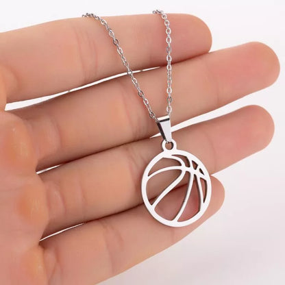 Stainless steel volleyball necklace in gold or silver finish, perfect for sports enthusiasts