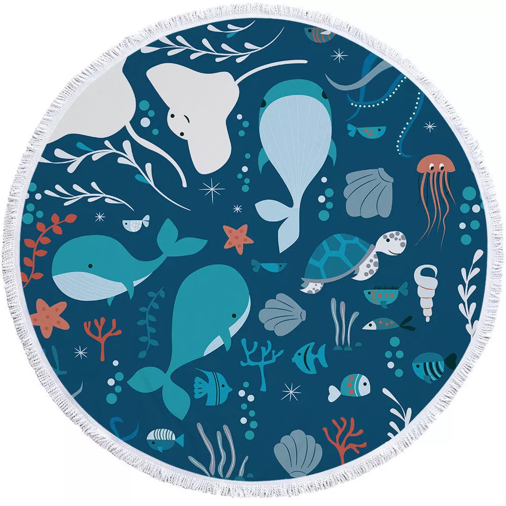 Round microfiber beach towel yoga mat in various colors, 150x150cm, perfect for outdoor activities