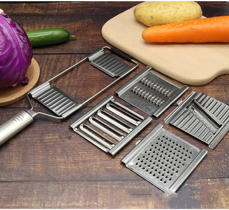 Stainless steel grater and slicer set with non-slip handle for efficient kitchen prep