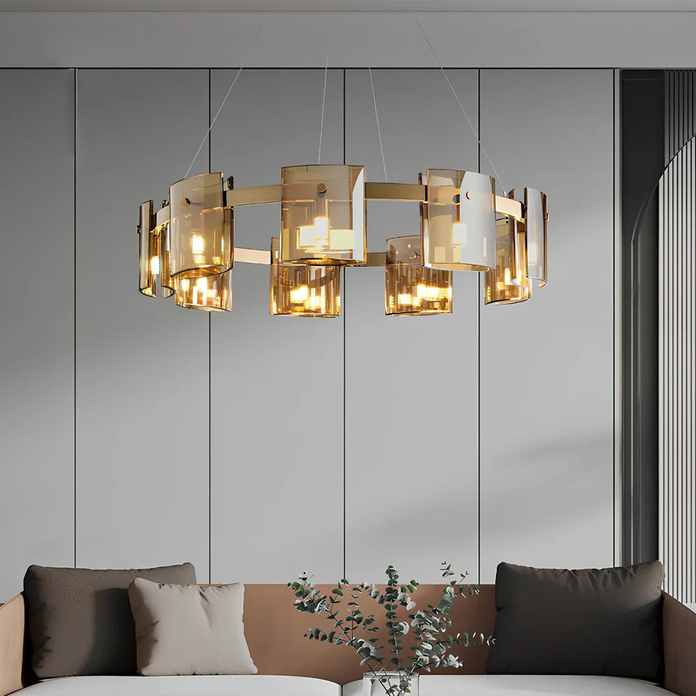 Glass fish-shaped LED chandelier with adjustable height mechanism and multiple light sources