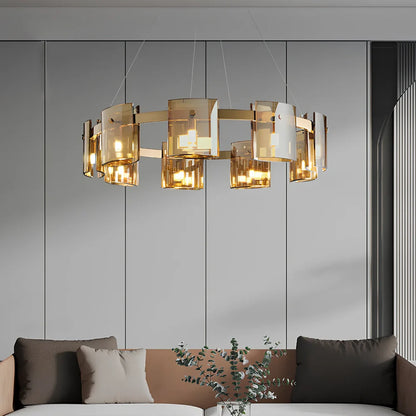 Glass fish-shaped LED chandelier with adjustable height mechanism and multiple light sources
