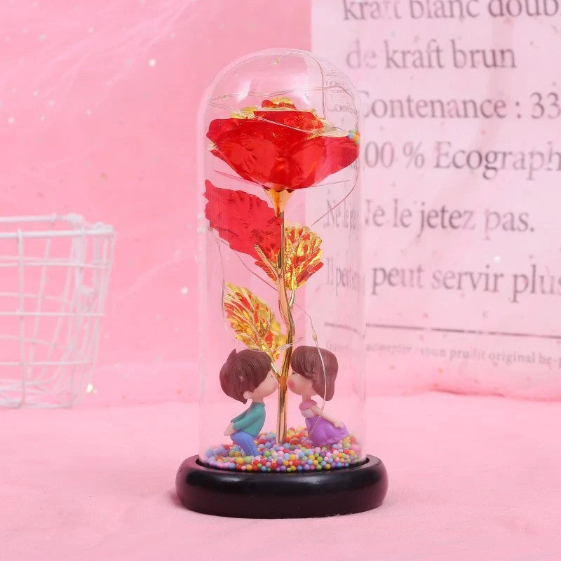 Enchanted Forever Rose in Glass LED Light Christmas Decoration with wooden base