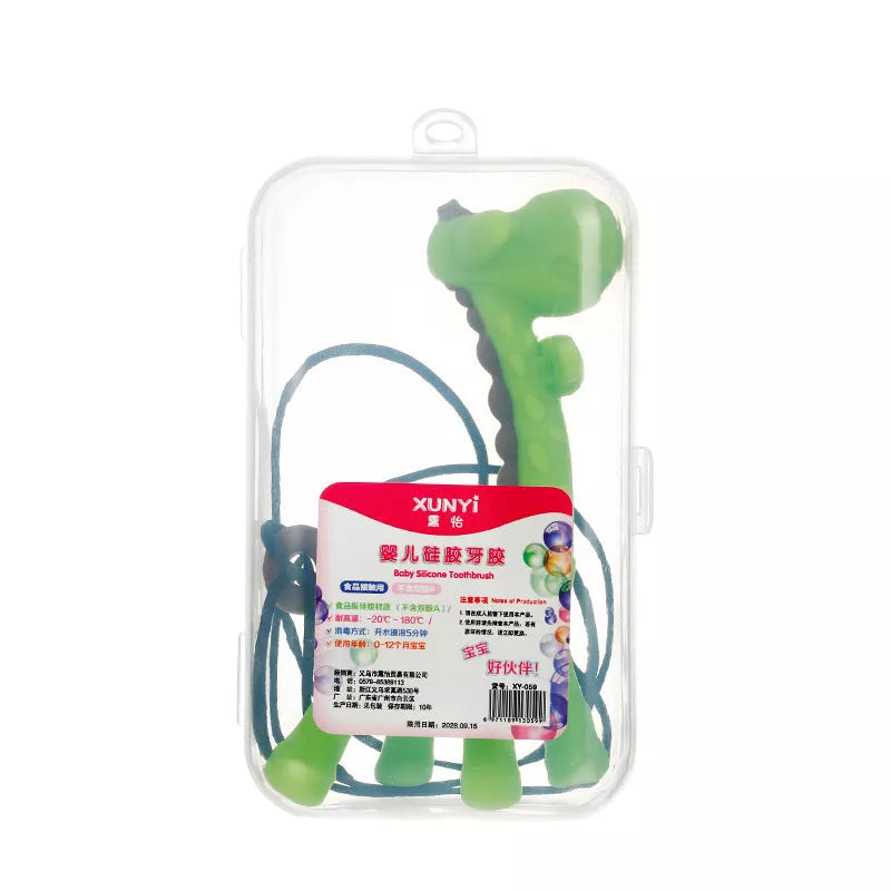 Food grade silicone banana teether toy for babies in yellow, pink, and blue