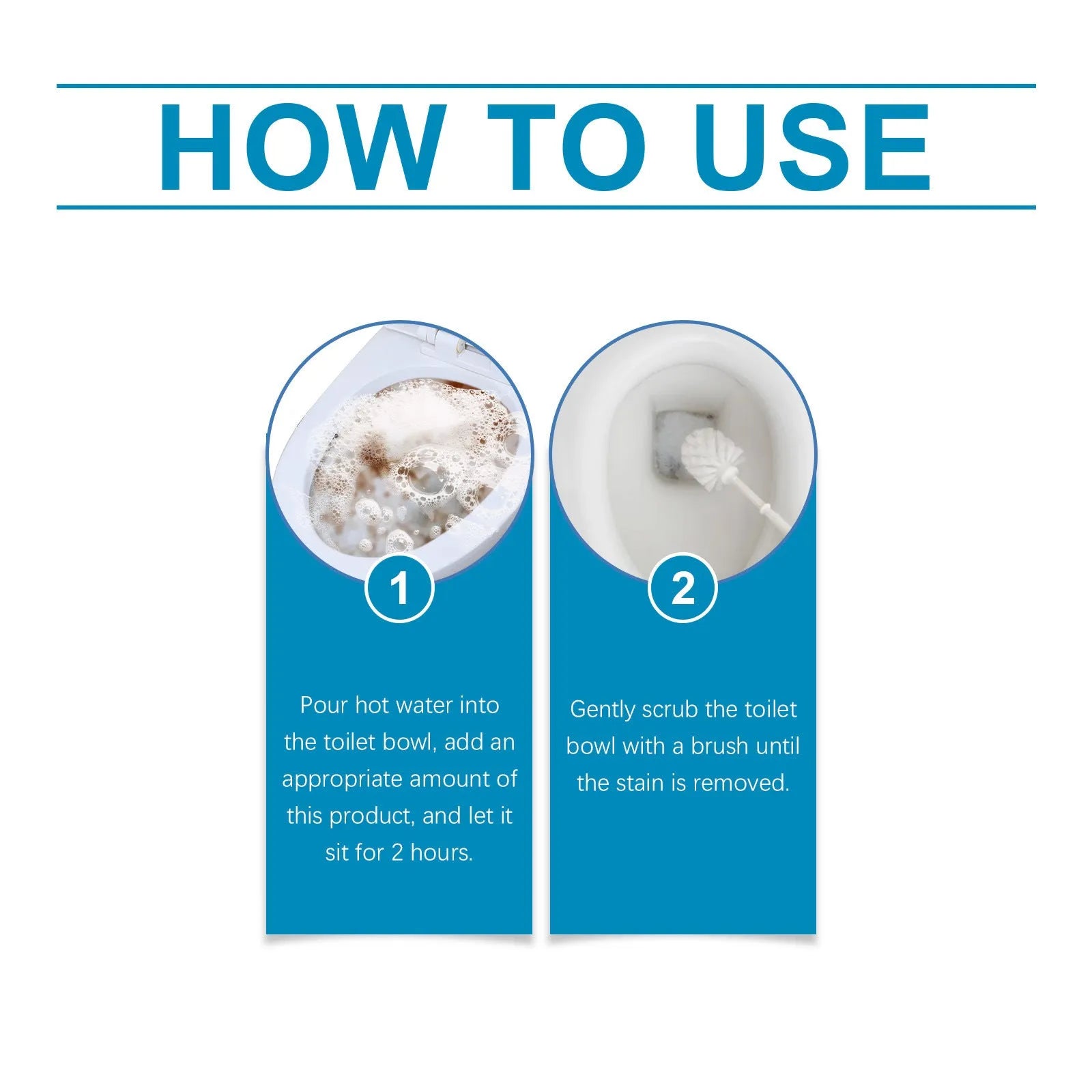 Four sachets of white toilet cleaning powder for descaling and stain removal on a bathroom surface