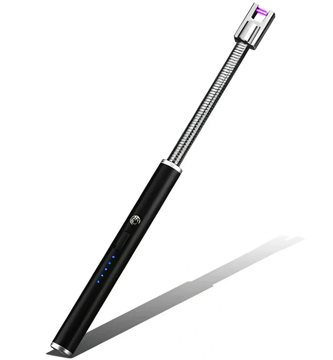 Black USB rechargeable electric lighter with 360-degree rotating head for windproof flameless ignition