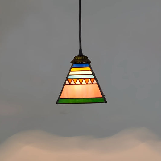 Art stained glass pendant light with coloured glass lampshade and iron ceiling plate