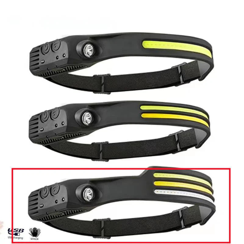 USB rechargeable LED induction headlamp for camping and hunting with adjustable headband