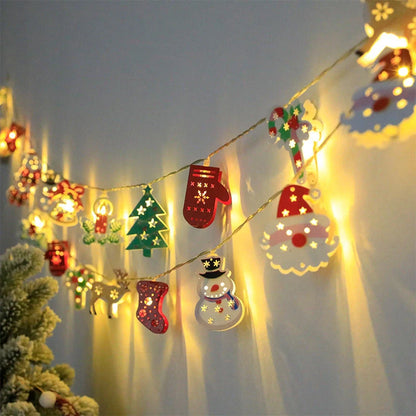 Christmas LED light string with Santa Claus, elk, and snowman ornaments for festive holiday decor