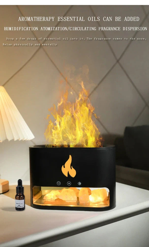 Crystal black Himalayan salt lamp with ultrasonic diffuser measuring 191mm height