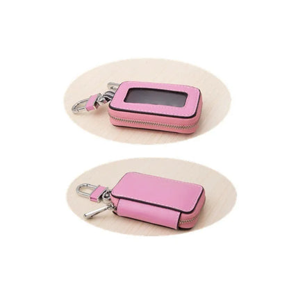 White genuine leather car key case with square vertical design
