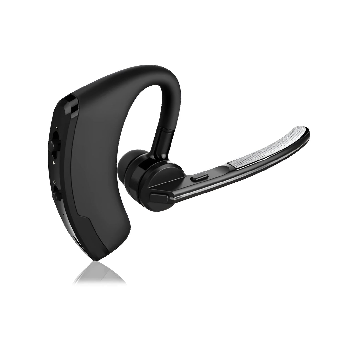 V9 Bluetooth wireless stereo headset with microphone shown in use for hands-free calling.
