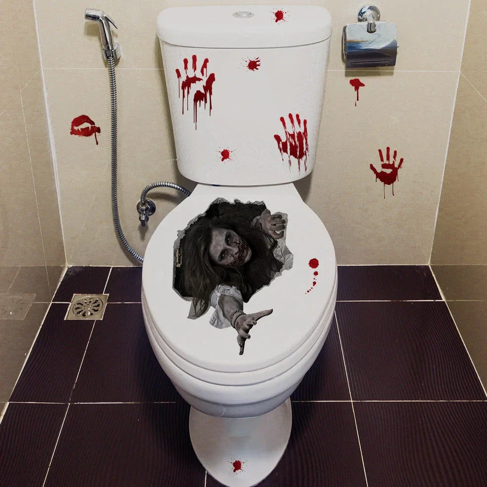 Set of two 30x45cm PVC Halloween female ghost wall stickers in pale sorrowful design for bathroom application