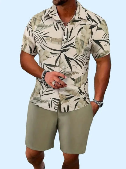 Men's Hawaii 3D printed short sleeve suit with textured patterns on polyester fabric