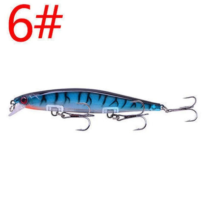 11cm submerged minnow fishing lure with slow-sink tossing action, shown in one of eight available colours.