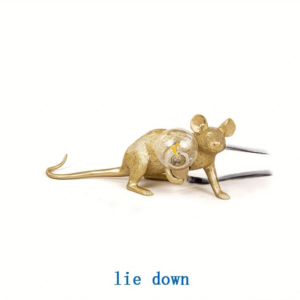 White and gold mouse-shaped desk lamp with polyresin details and 4W LED lighting