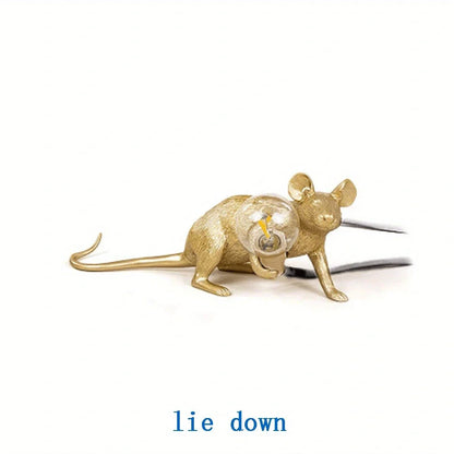 White and gold mouse-shaped desk lamp with polyresin details and 4W LED lighting