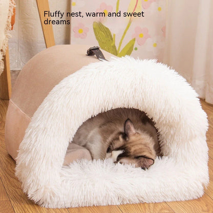 Cozy Canine Retreat: Portable Plush Pet Nest with Semi-Enclosed Design for Autumn and Winter
