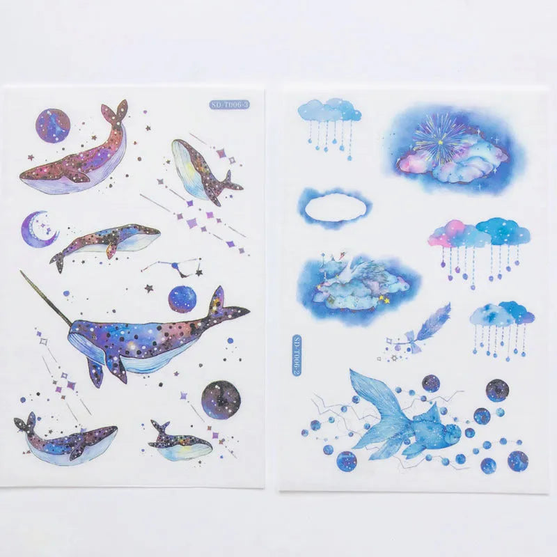 Abu Sticker Set showing fantasy stars design on Japanese paper, 10.5 by 14.1 cm