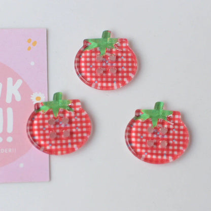 Tomato pattern buttons in five colours including cherry tomato printing and red plaid designs