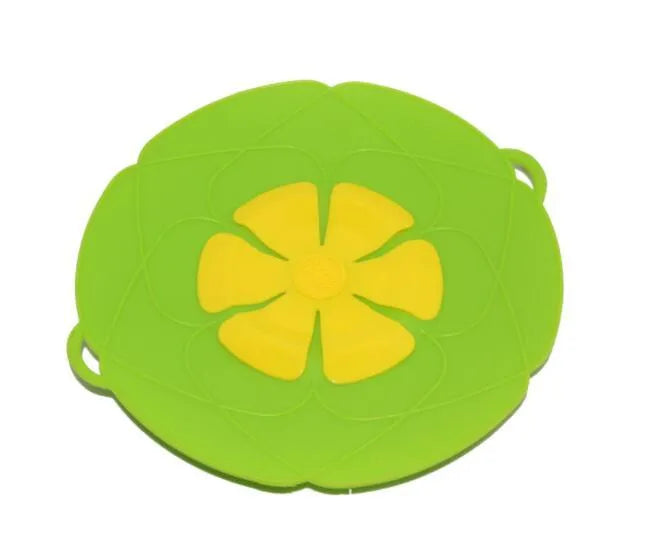 Green silicone spill stopper pan lid for pots and pans 8 to 10 inches, heat-resistant and dishwasher safe