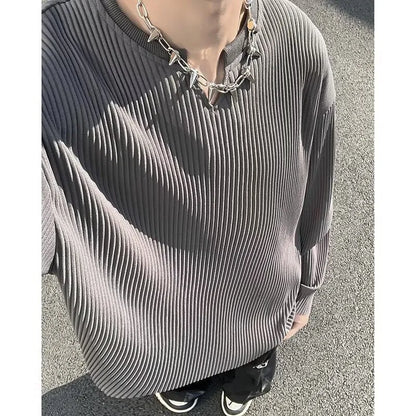 Plus size women's striped texture pullover in loose fit with long sleeves