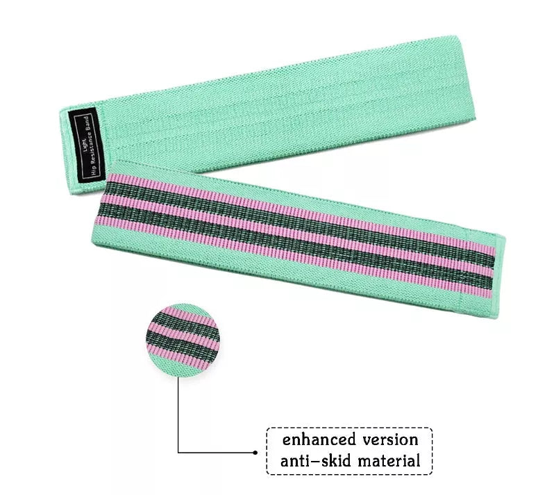 Latex mesh resistance band for hip and leg strength training in various colors and sizes