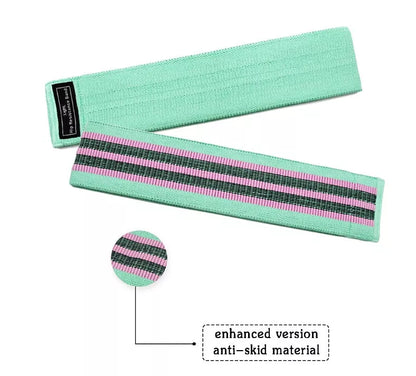 Latex mesh resistance band for hip and leg strength training in various colors and sizes