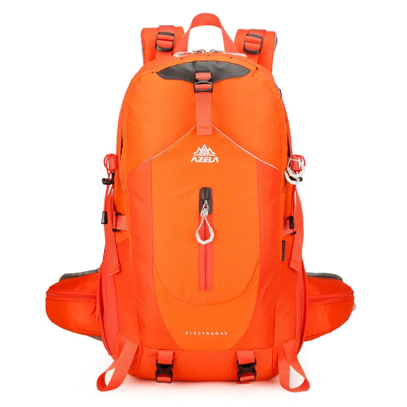 AZELA Electron 40L hiking backpack in white and navy with multiple compartments and adjustable straps