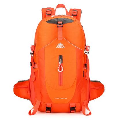 AZELA Electron 40L hiking backpack in white and navy with multiple compartments and adjustable straps