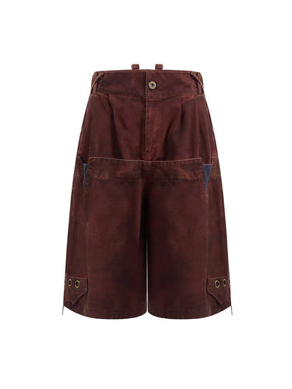 Men's black double waist loose cropped pants with mid-high waist and micro-elastic fabric