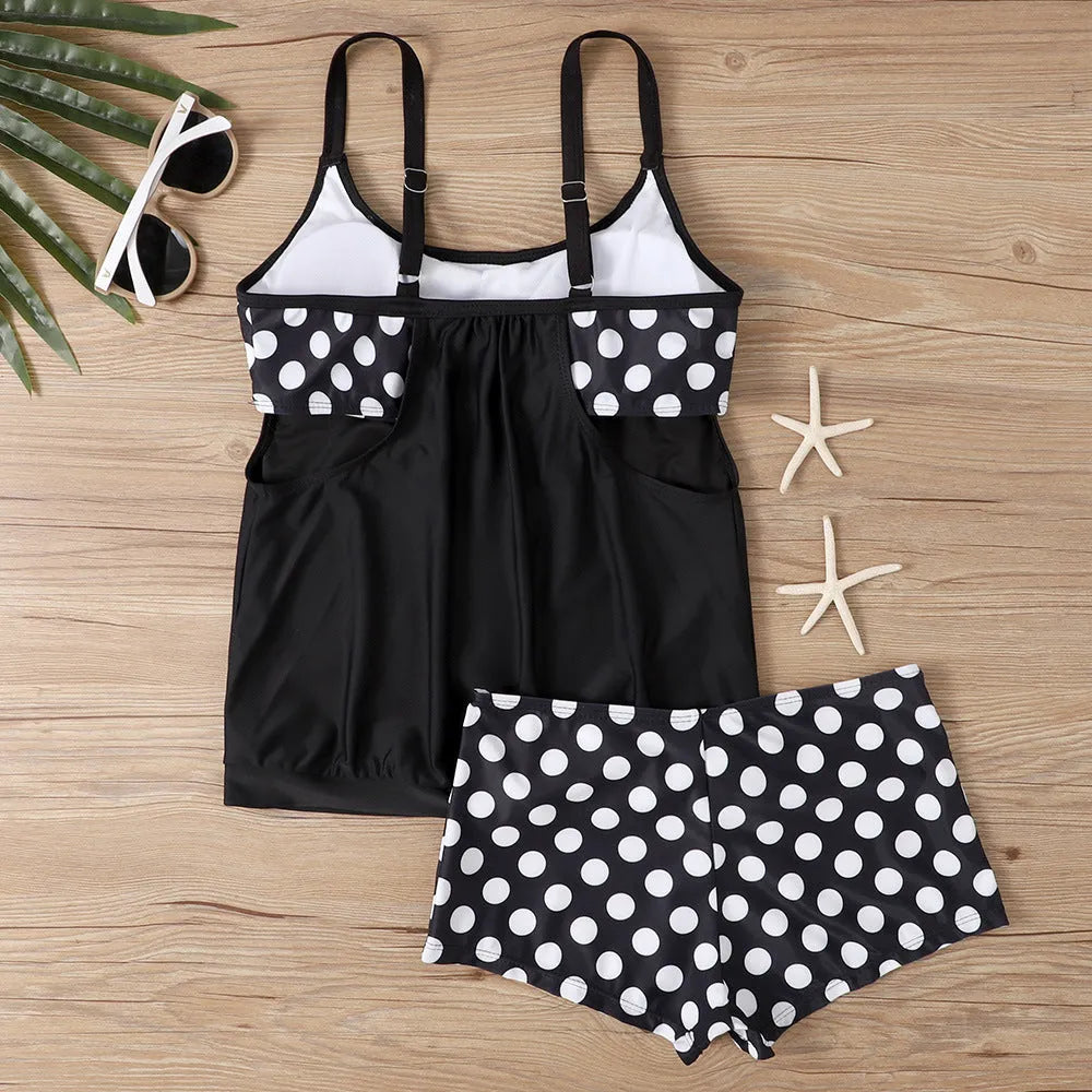 Women's high-waist polka dot swimsuit briefs in polyester fabric for swimming and fitness activities