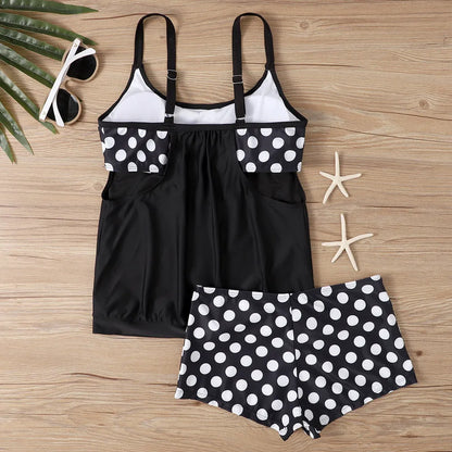 Women's high-waist polka dot swimsuit briefs in polyester fabric for swimming and fitness activities