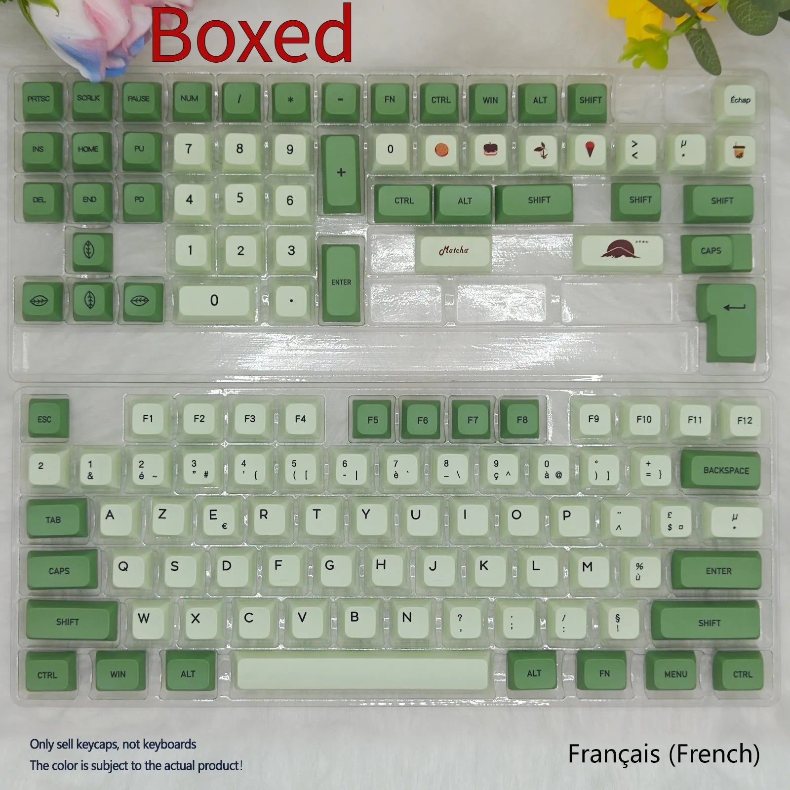 124 PBT keycaps with matcha theme and dye-sublimated legends for mechanical keyboards