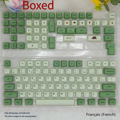 124 PBT keycaps with matcha theme and dye-sublimated legends for mechanical keyboards
