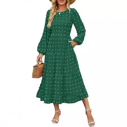 Autumn long sleeve dress with ruffled sleeves and high waist design in various colour options