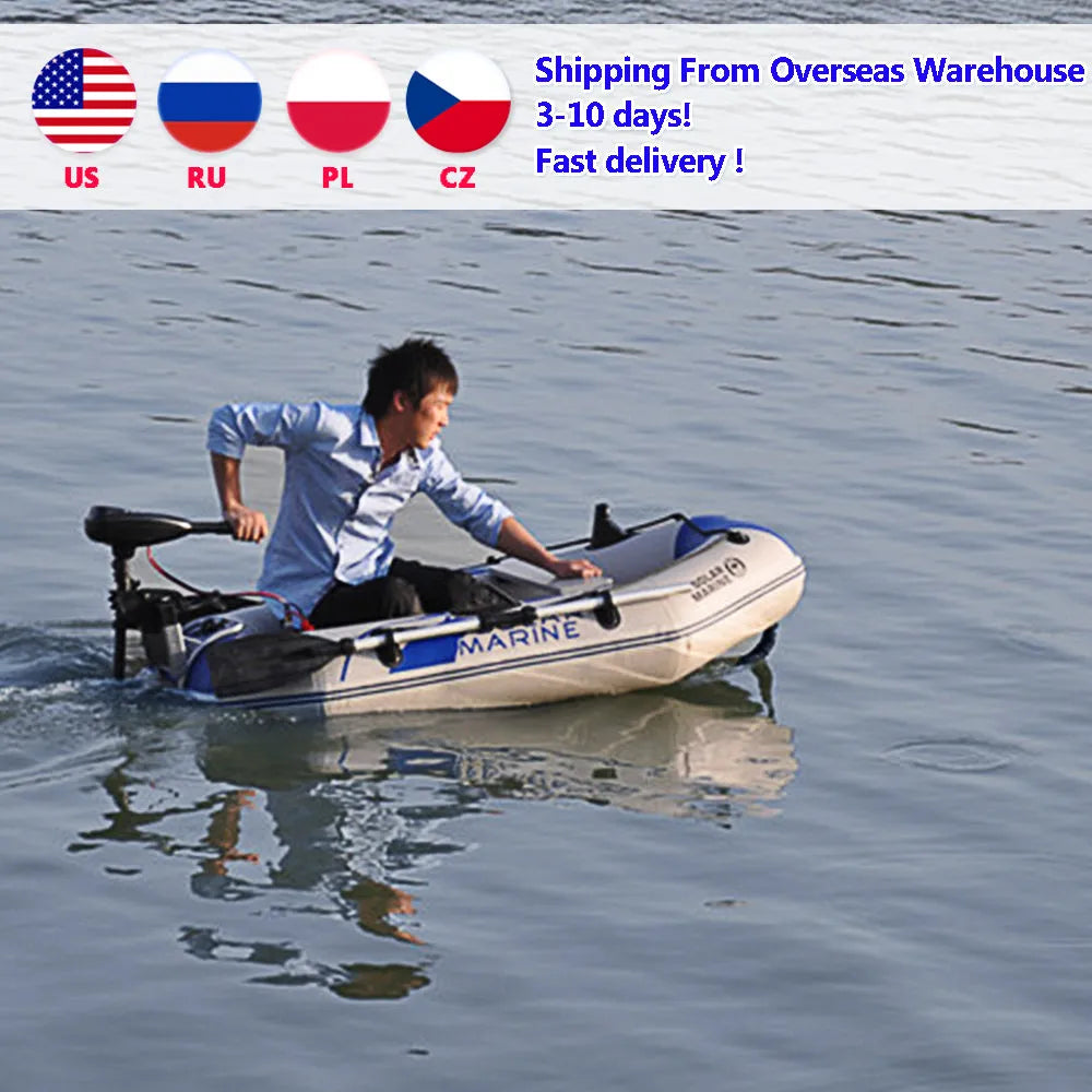 Inflatable kayak with 0.9mm environmental protection PVC hull, hard bottom, and foot pump, 4-person capacity.