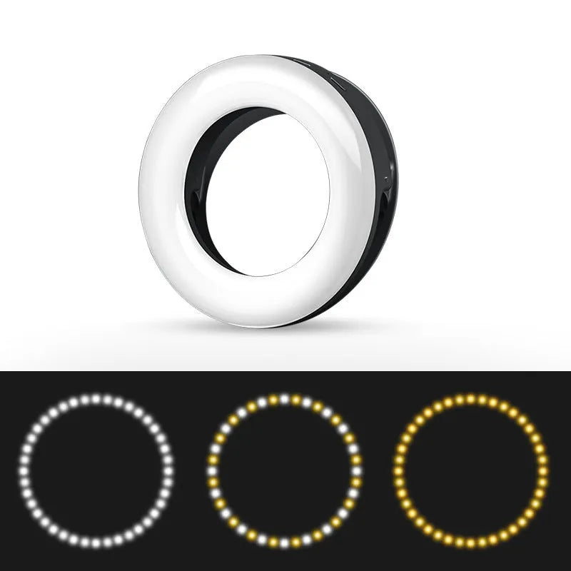LED selfie ring light for mobile phones with adjustable brightness and compact design