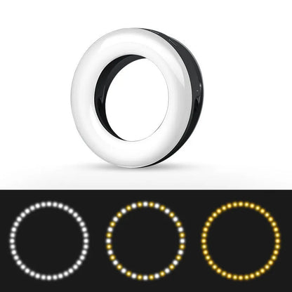 LED selfie ring light for mobile phones with adjustable brightness and compact design