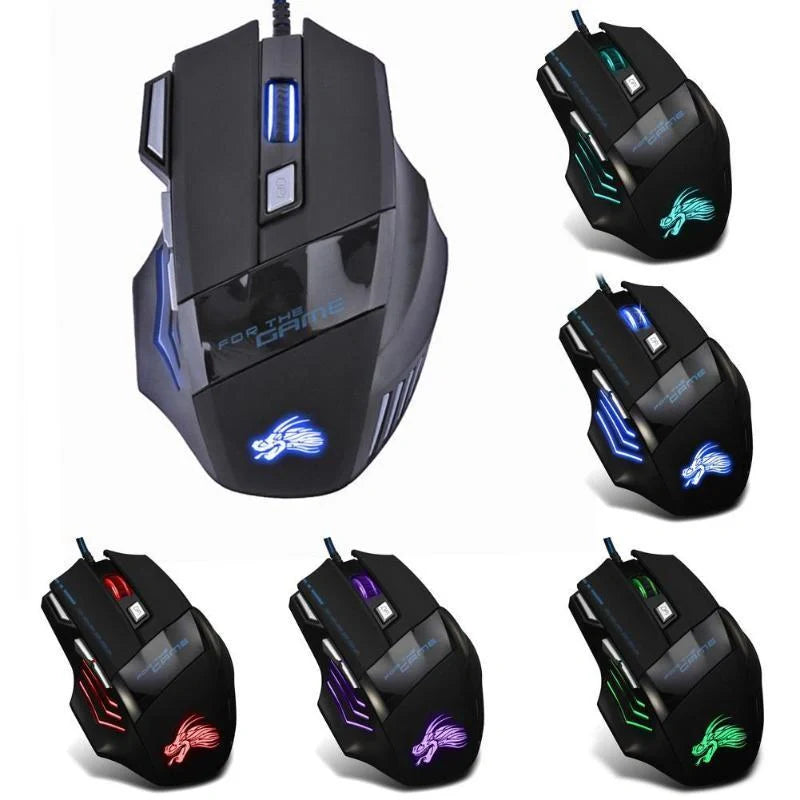 Precision Gaming Mouse with 7-Color LED Backlighting and 5500 DPI Optical Sensor for Immersive PC and Laptop Gaming