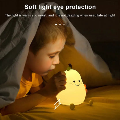 USB Rechargeable LED Pear Night Light with dimming touch control and 7-color mode