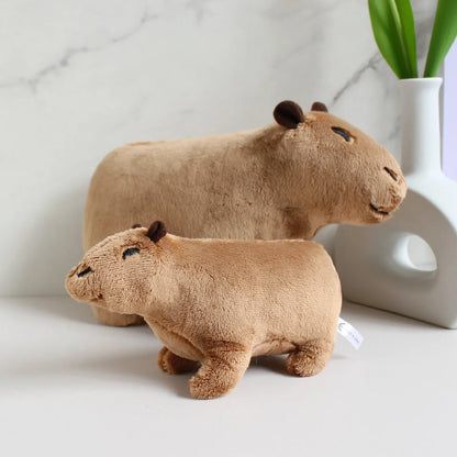 Capybara plush toy with super soft short plush fabric in blue, grey, pink, and brown colour options