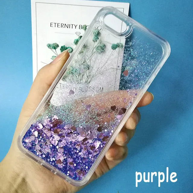 Quicksand squeezing toy iPhone case in TPU with cartoon animal design, shown in pink, cyan and purple shells